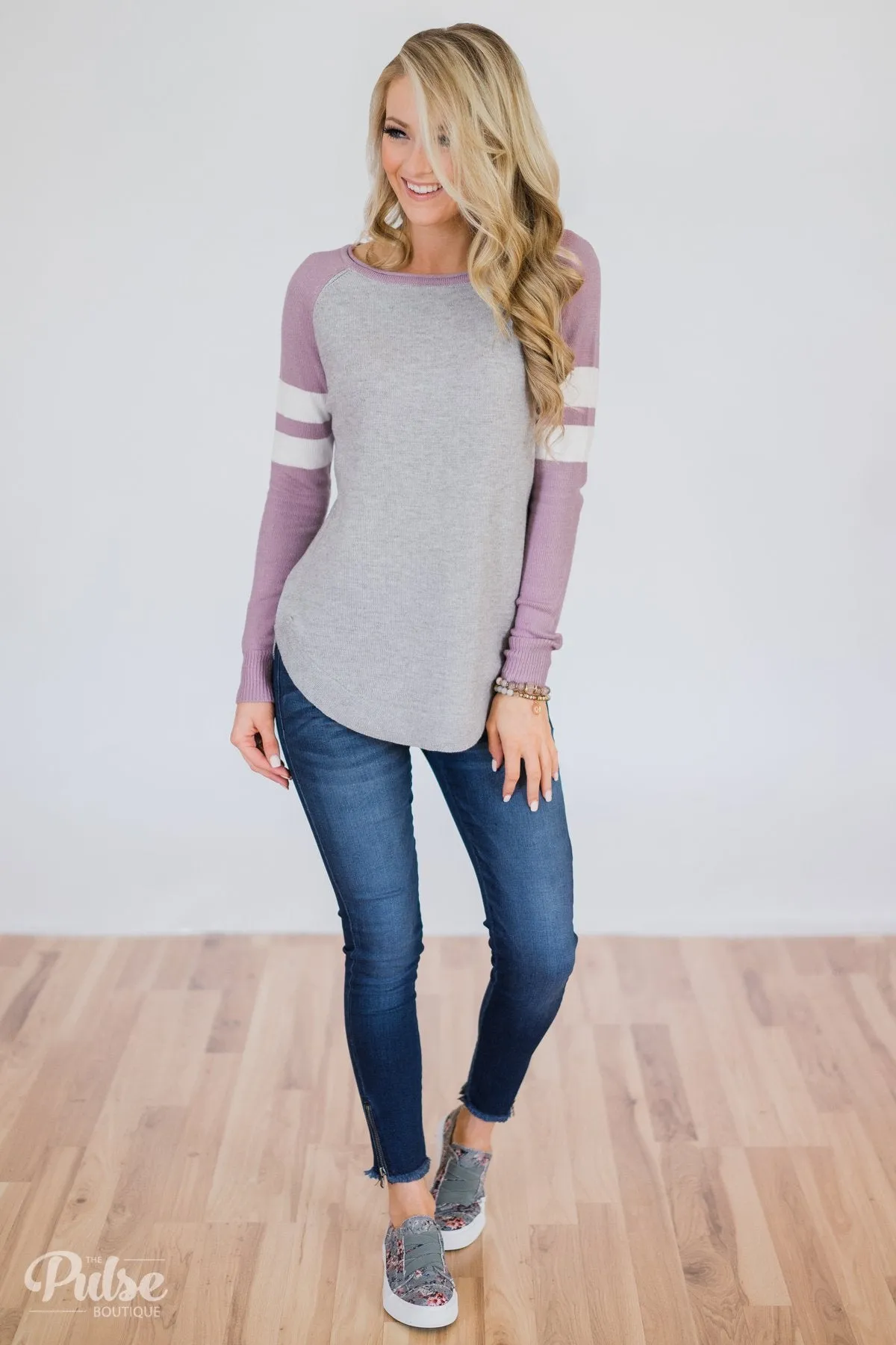 Comfy Color Block Pullover Sweater- Lavender