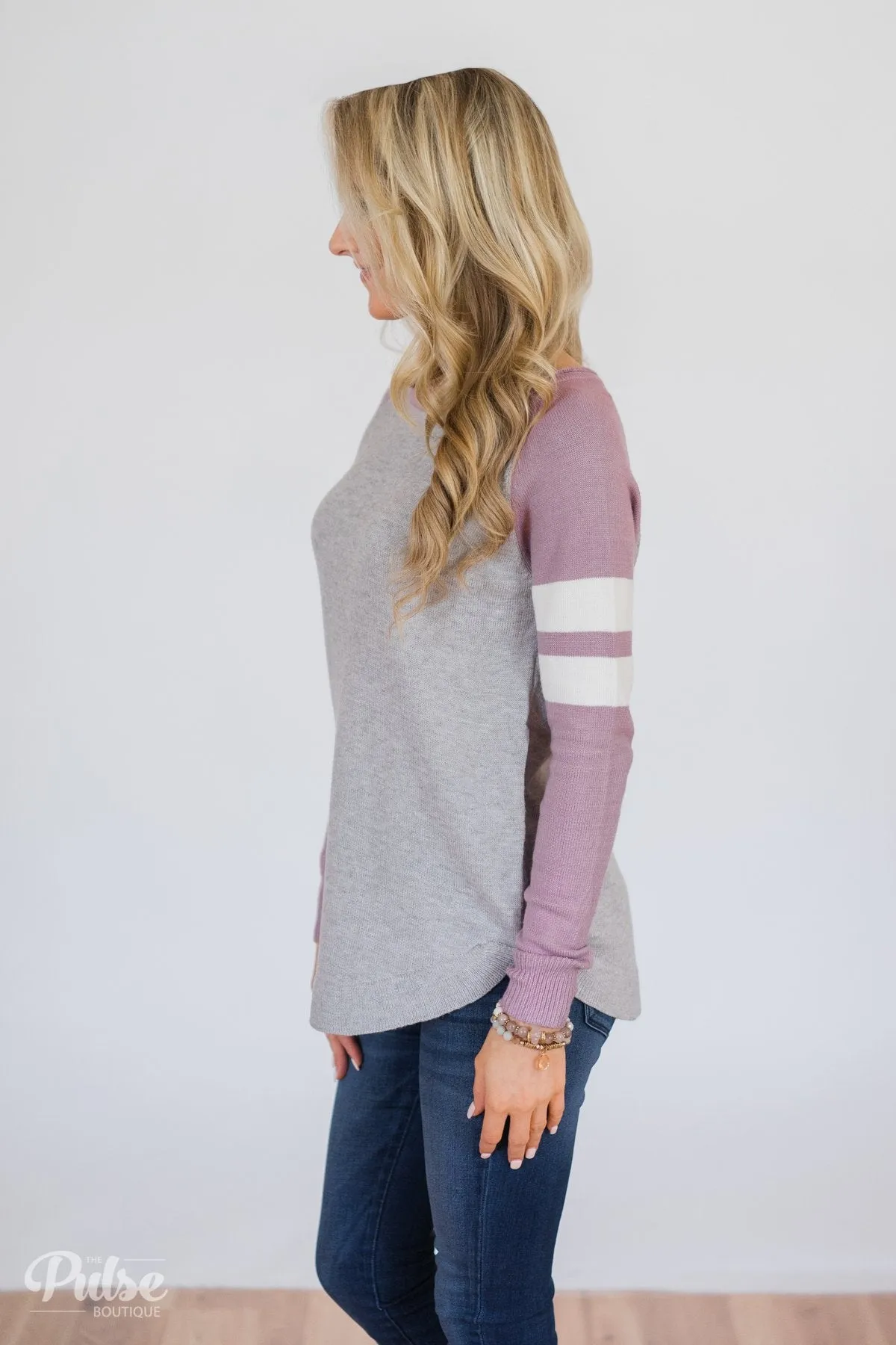 Comfy Color Block Pullover Sweater- Lavender