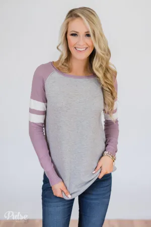 Comfy Color Block Pullover Sweater- Lavender