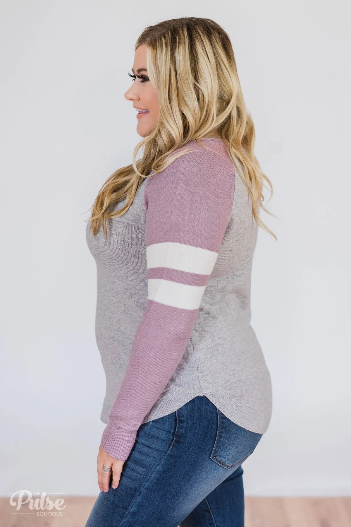 Comfy Color Block Pullover Sweater- Lavender