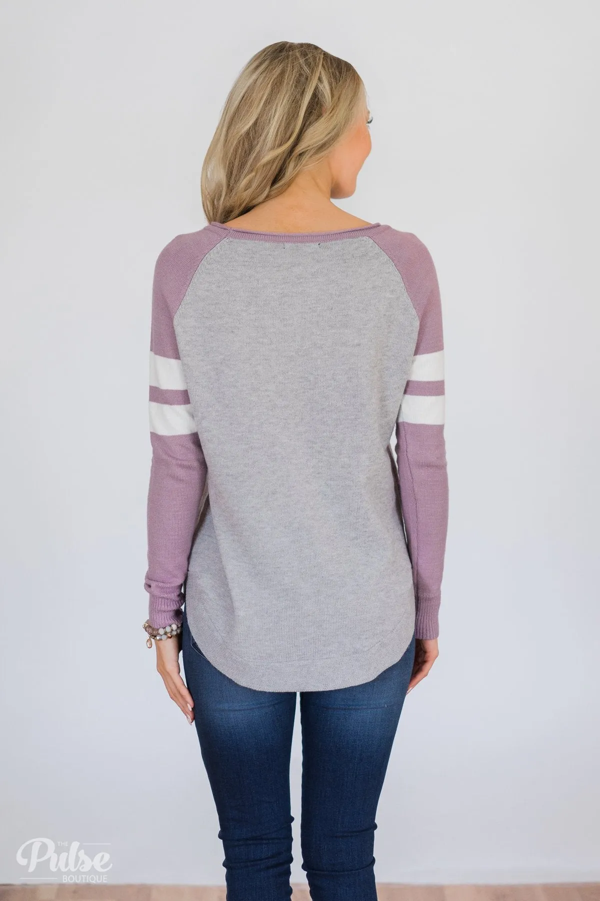 Comfy Color Block Pullover Sweater- Lavender