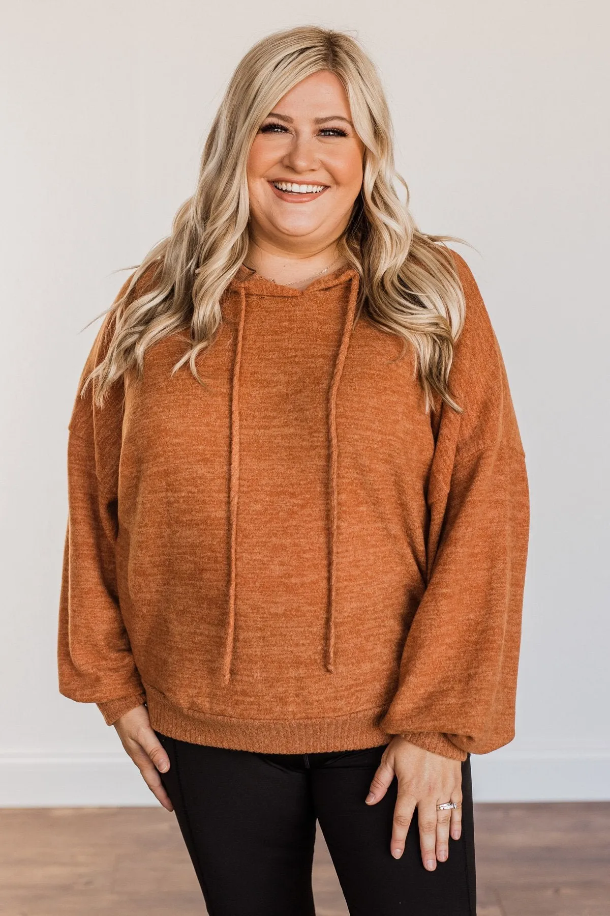 Comfy Is Key Drawstring Hoodie- Burnt Orange