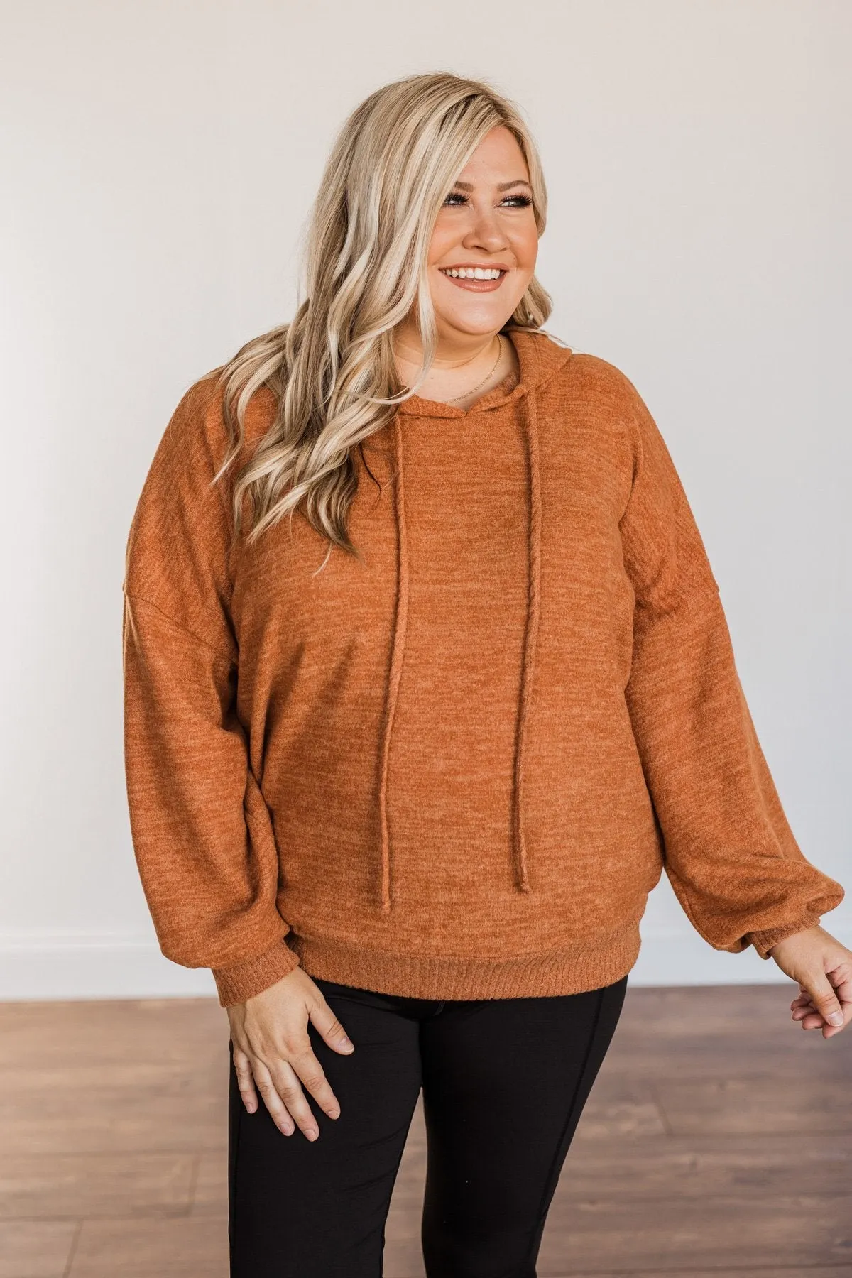 Comfy Is Key Drawstring Hoodie- Burnt Orange