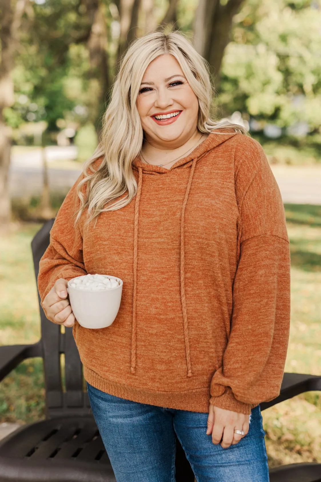 Comfy Is Key Drawstring Hoodie- Burnt Orange