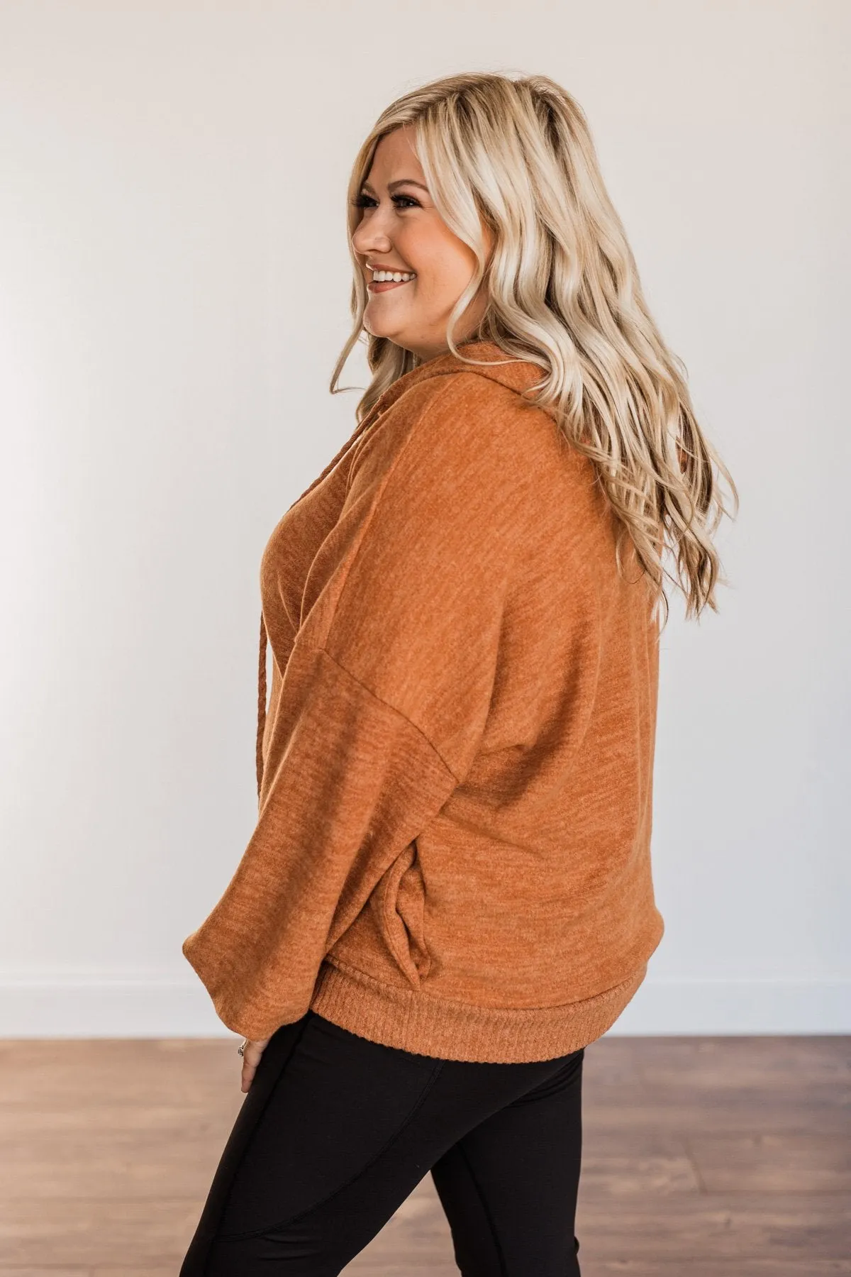 Comfy Is Key Drawstring Hoodie- Burnt Orange