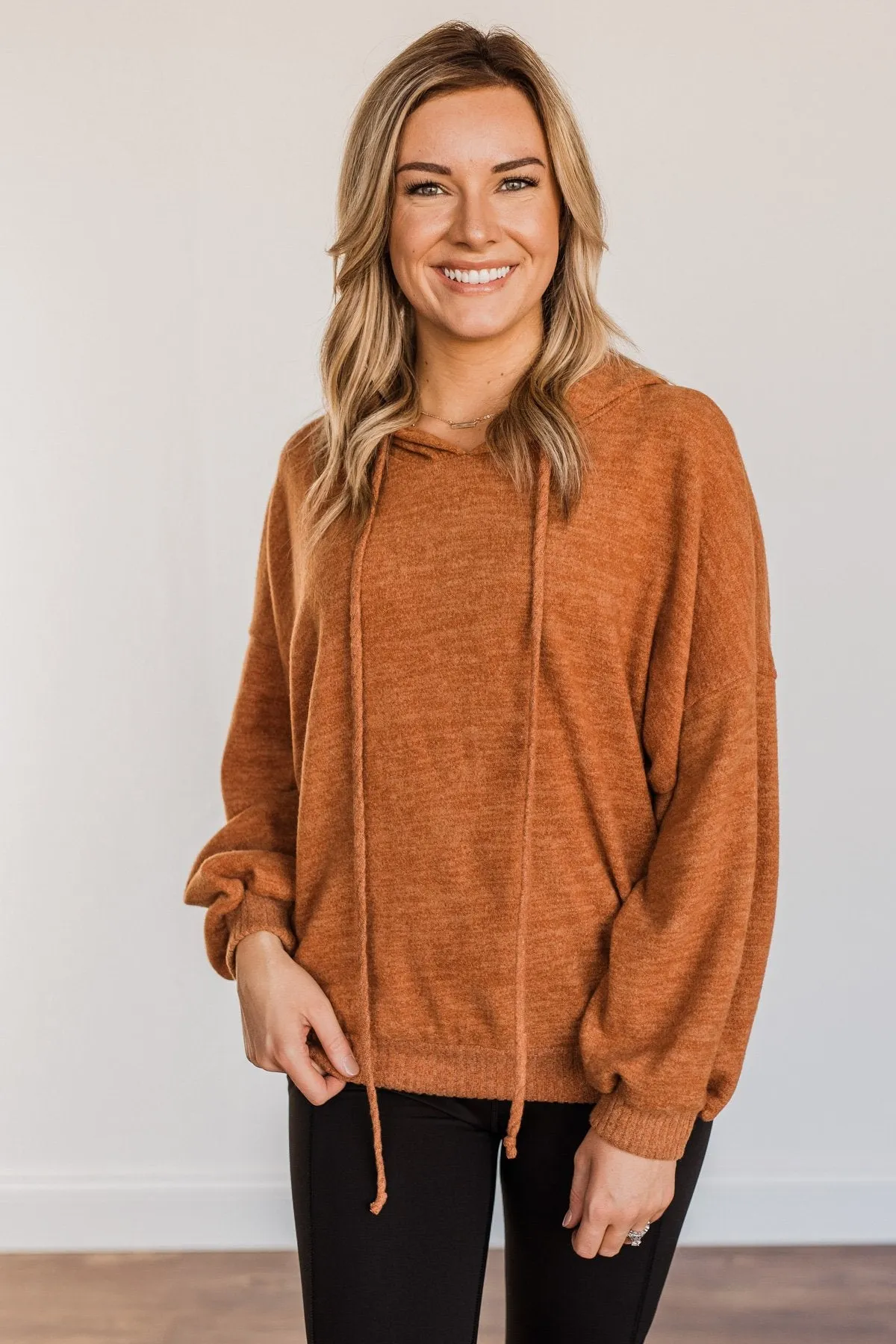 Comfy Is Key Drawstring Hoodie- Burnt Orange