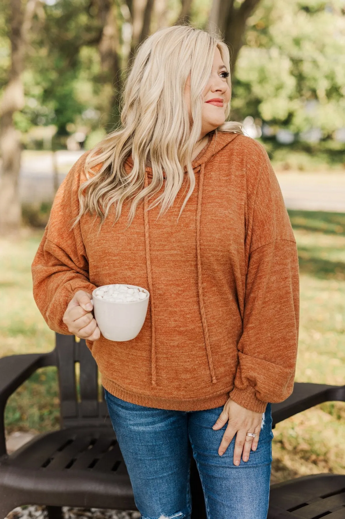 Comfy Is Key Drawstring Hoodie- Burnt Orange