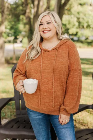 Comfy Is Key Drawstring Hoodie- Burnt Orange