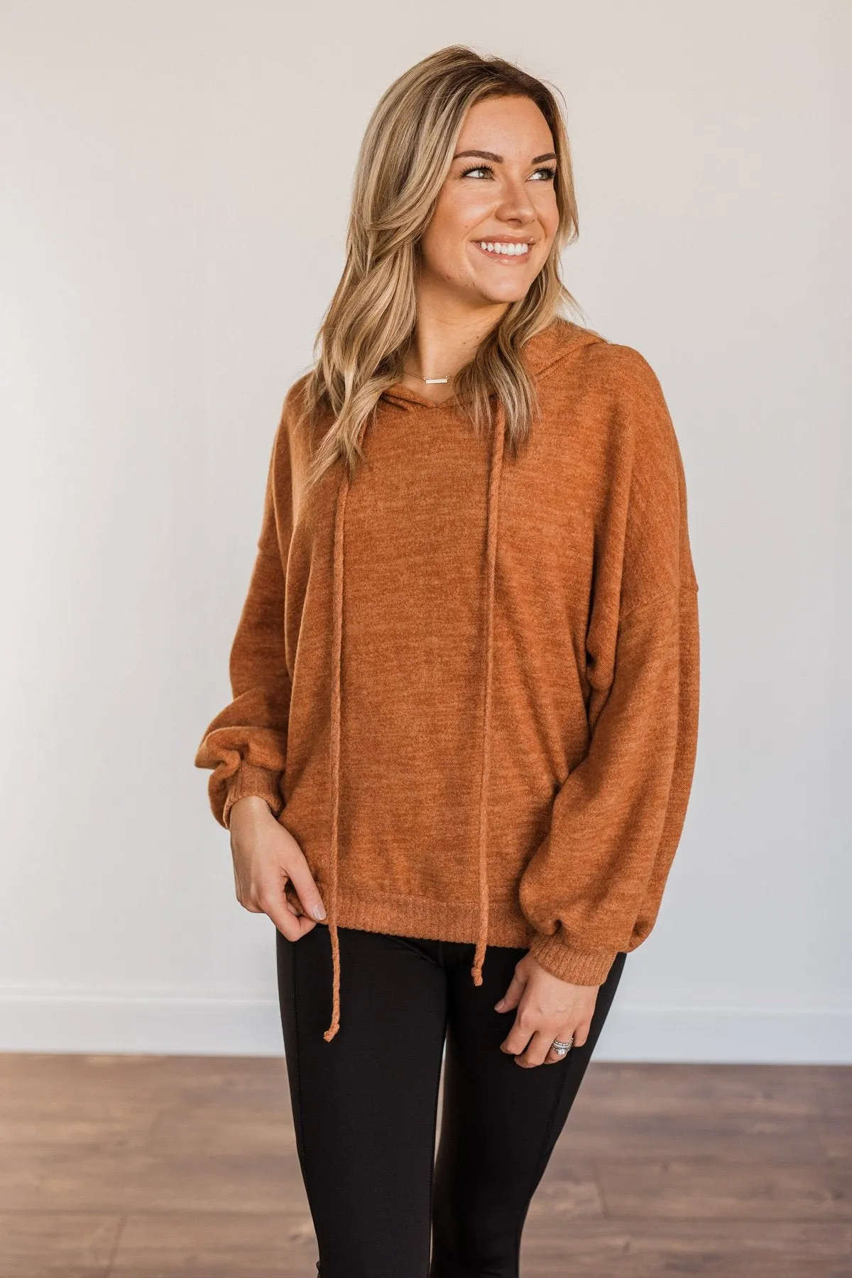 Comfy Is Key Drawstring Hoodie- Burnt Orange
