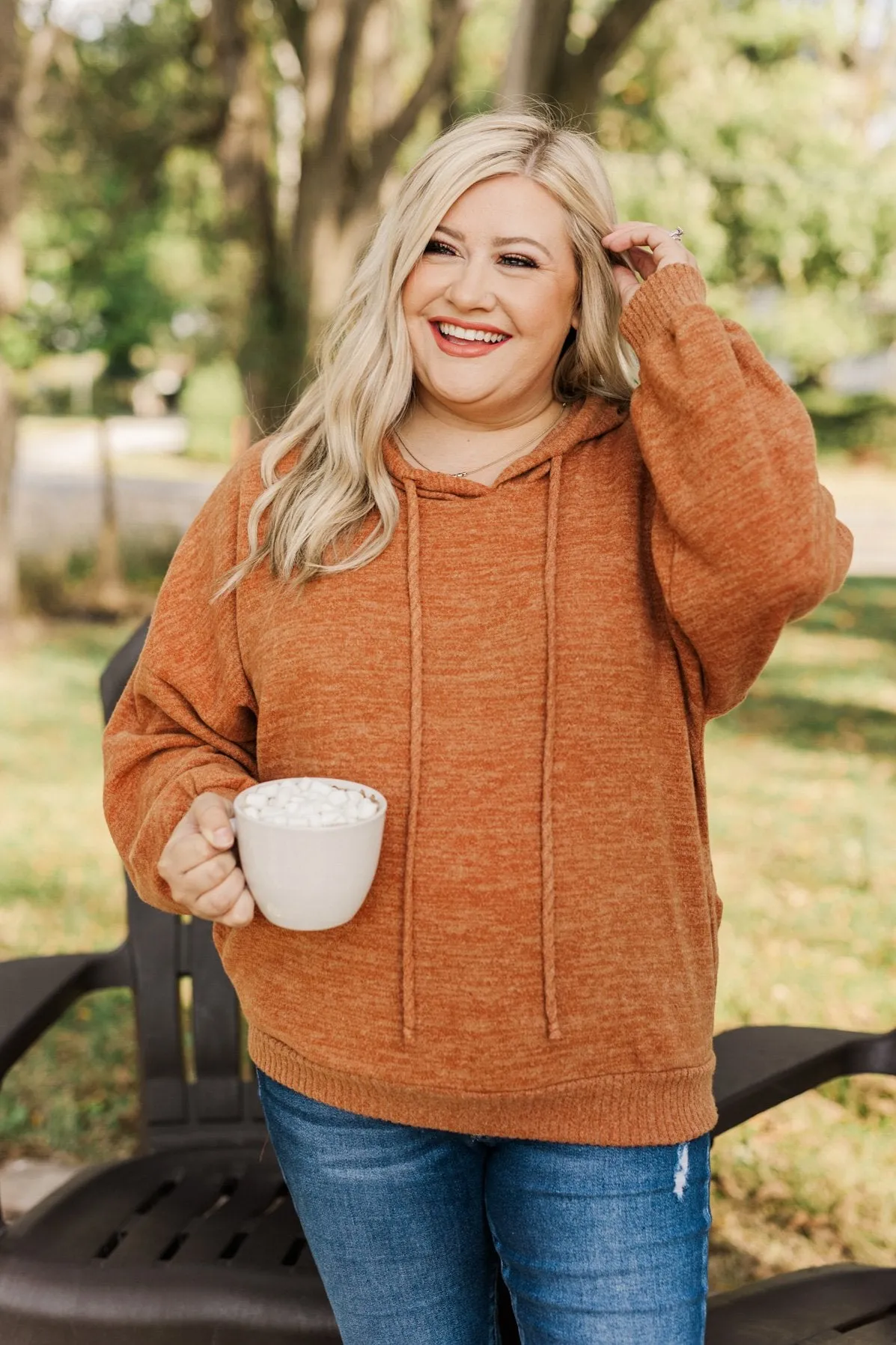 Comfy Is Key Drawstring Hoodie- Burnt Orange
