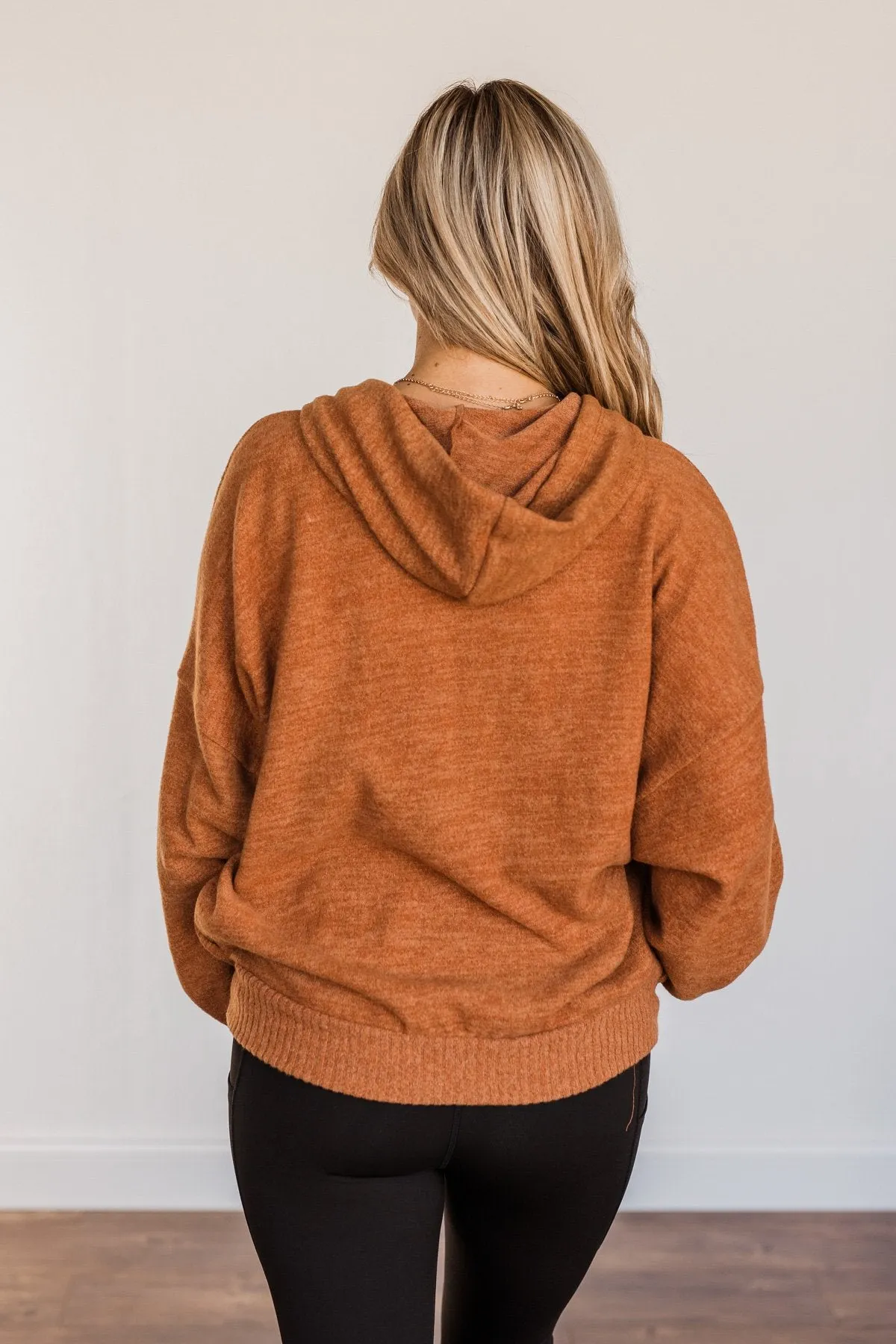 Comfy Is Key Drawstring Hoodie- Burnt Orange