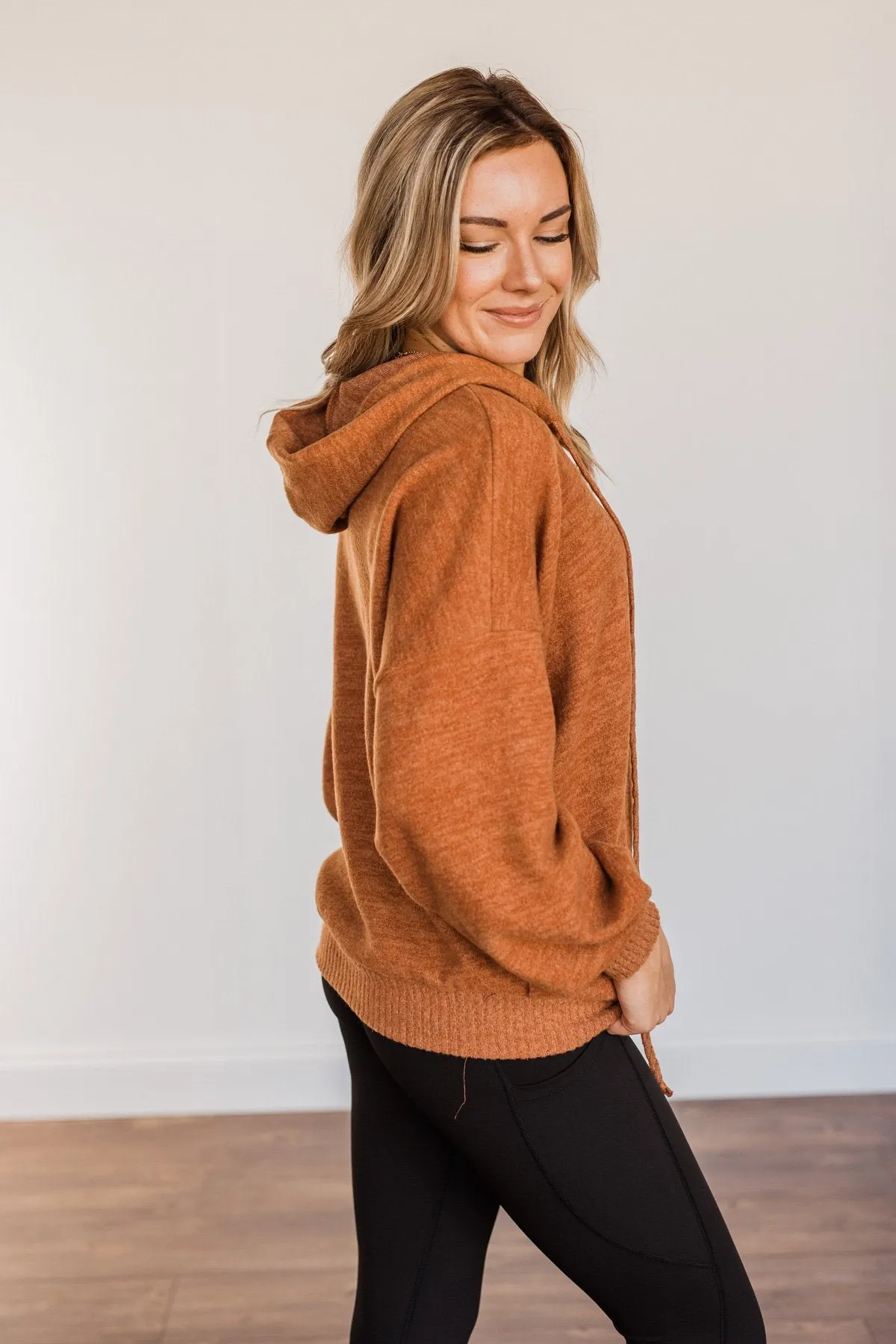 Comfy Is Key Drawstring Hoodie- Burnt Orange