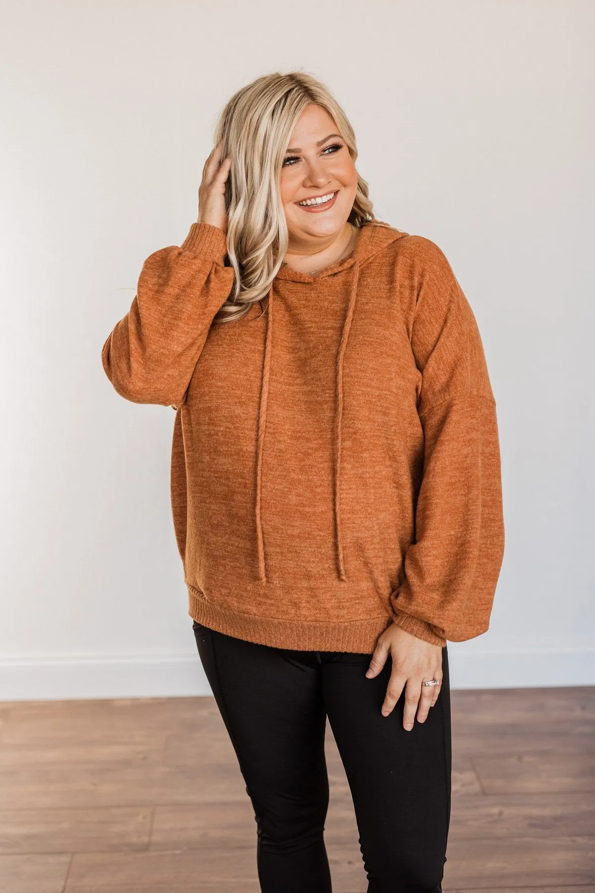 Comfy Is Key Drawstring Hoodie- Burnt Orange