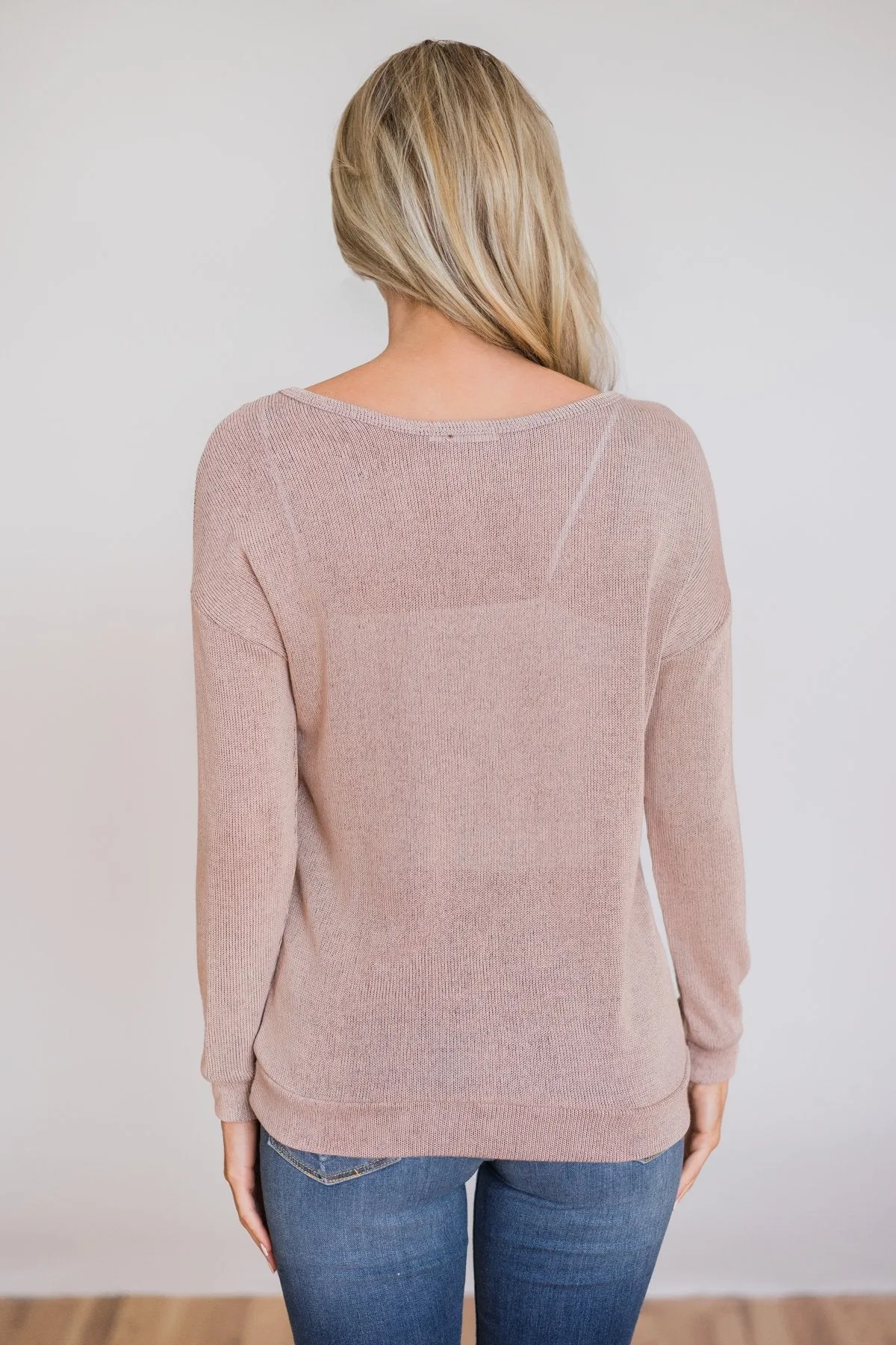 Comfy Knit Criss Cross Long Sleeve Top- Taupe
