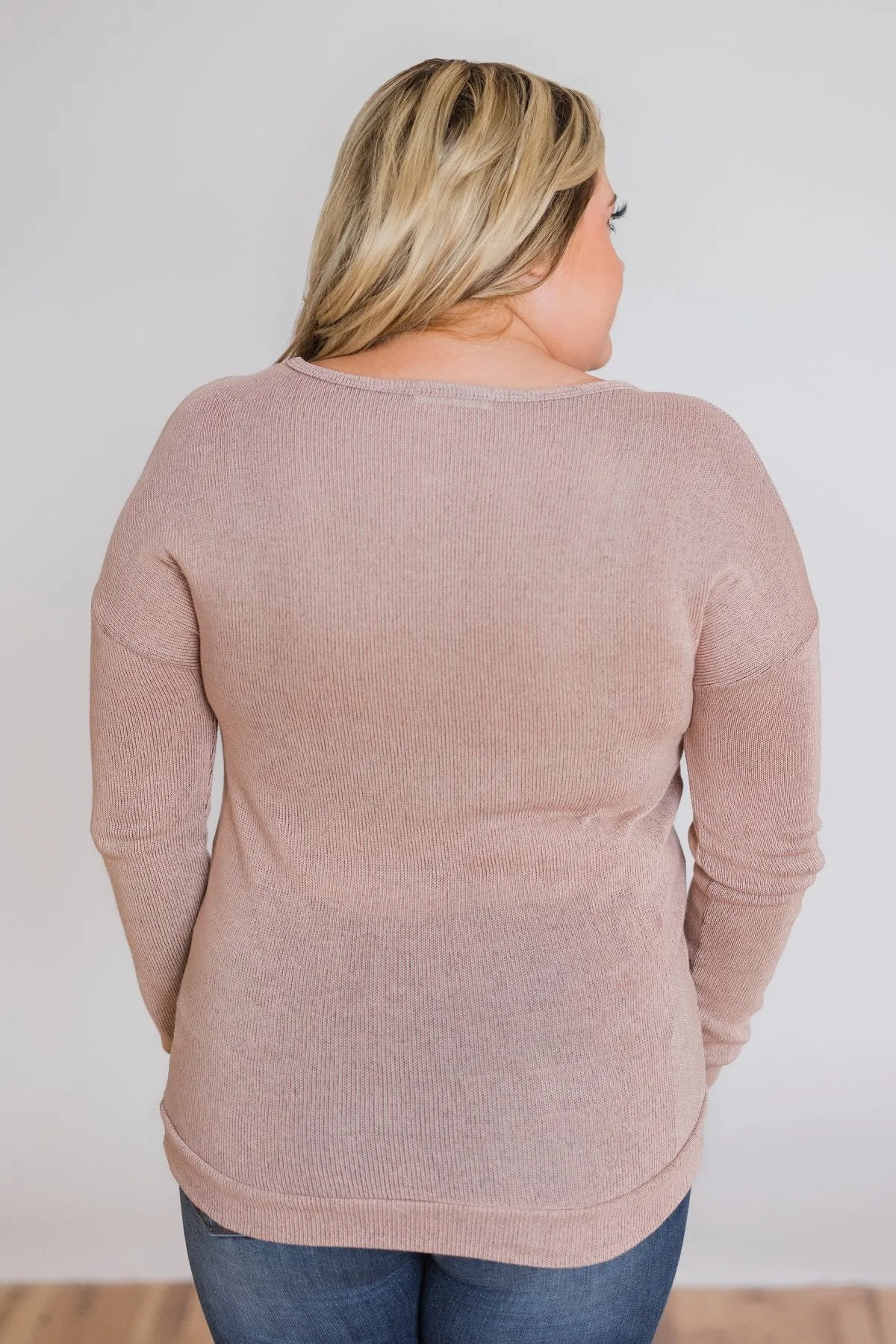 Comfy Knit Criss Cross Long Sleeve Top- Taupe