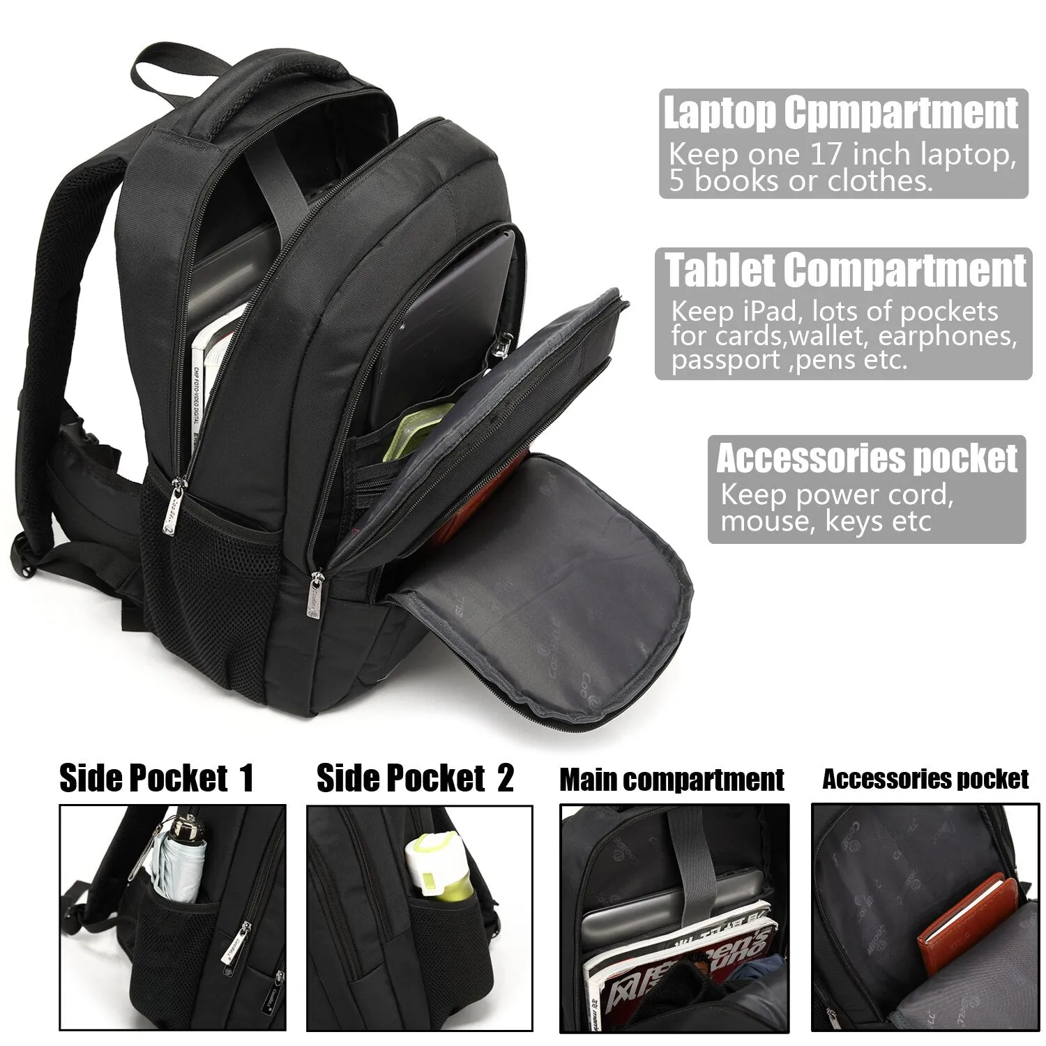 CoolBELL 17.3 inch Laptop Backpack Large Capacity Waterproof USB Unisex Backpack