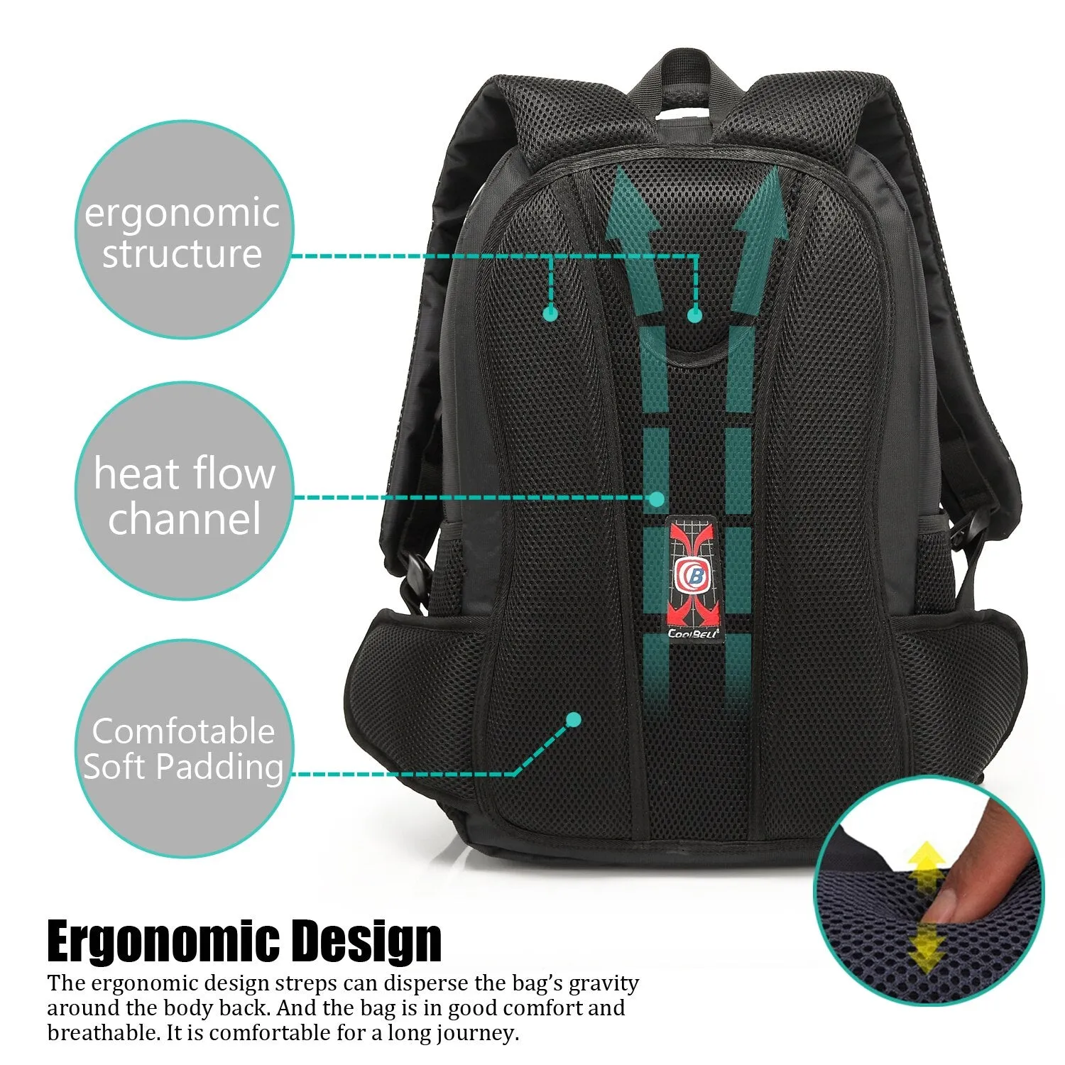 CoolBELL 17.3 inch Laptop Backpack Large Capacity Waterproof USB Unisex Backpack