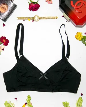 Cotton Plain Non Padded - Non Wired Basic Bra - Black