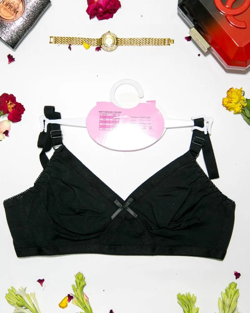 Cotton Plain Non Padded - Non Wired Basic Bra - Black