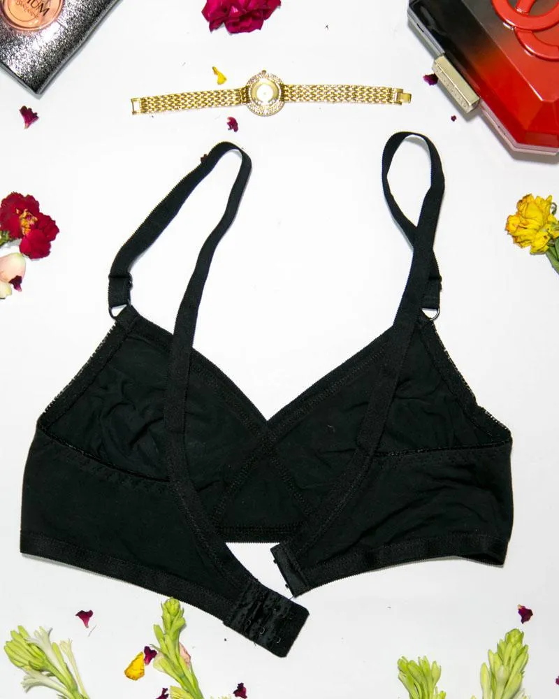 Cotton Plain Non Padded - Non Wired Basic Bra - Black