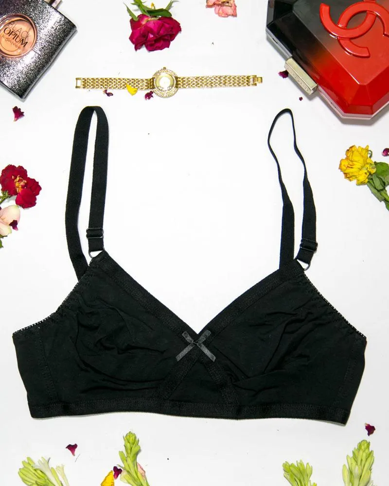 Cotton Plain Non Padded - Non Wired Basic Bra - Black