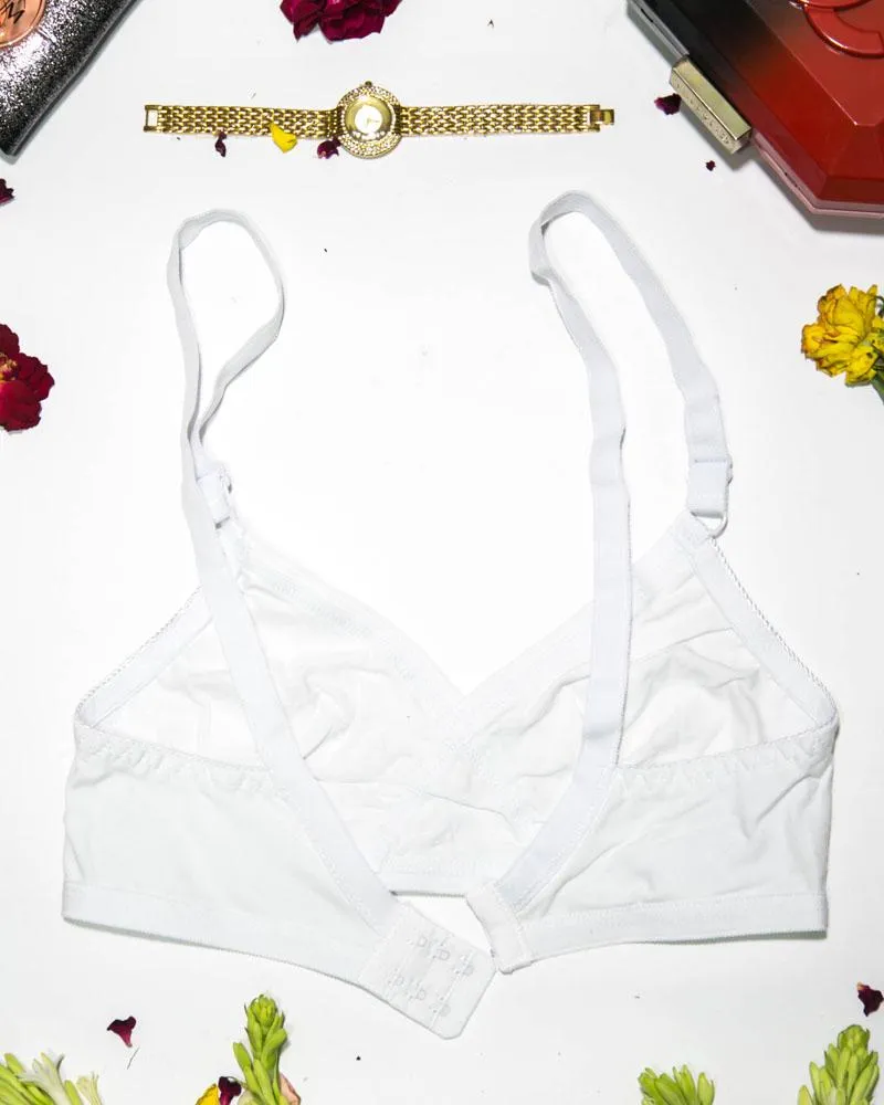 Cotton Plain Non Padded - Non Wired Basic Bra - White