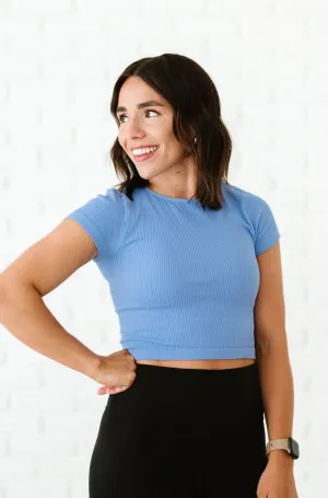 Cropped Ribbed Baby Tee - Peri-Blue