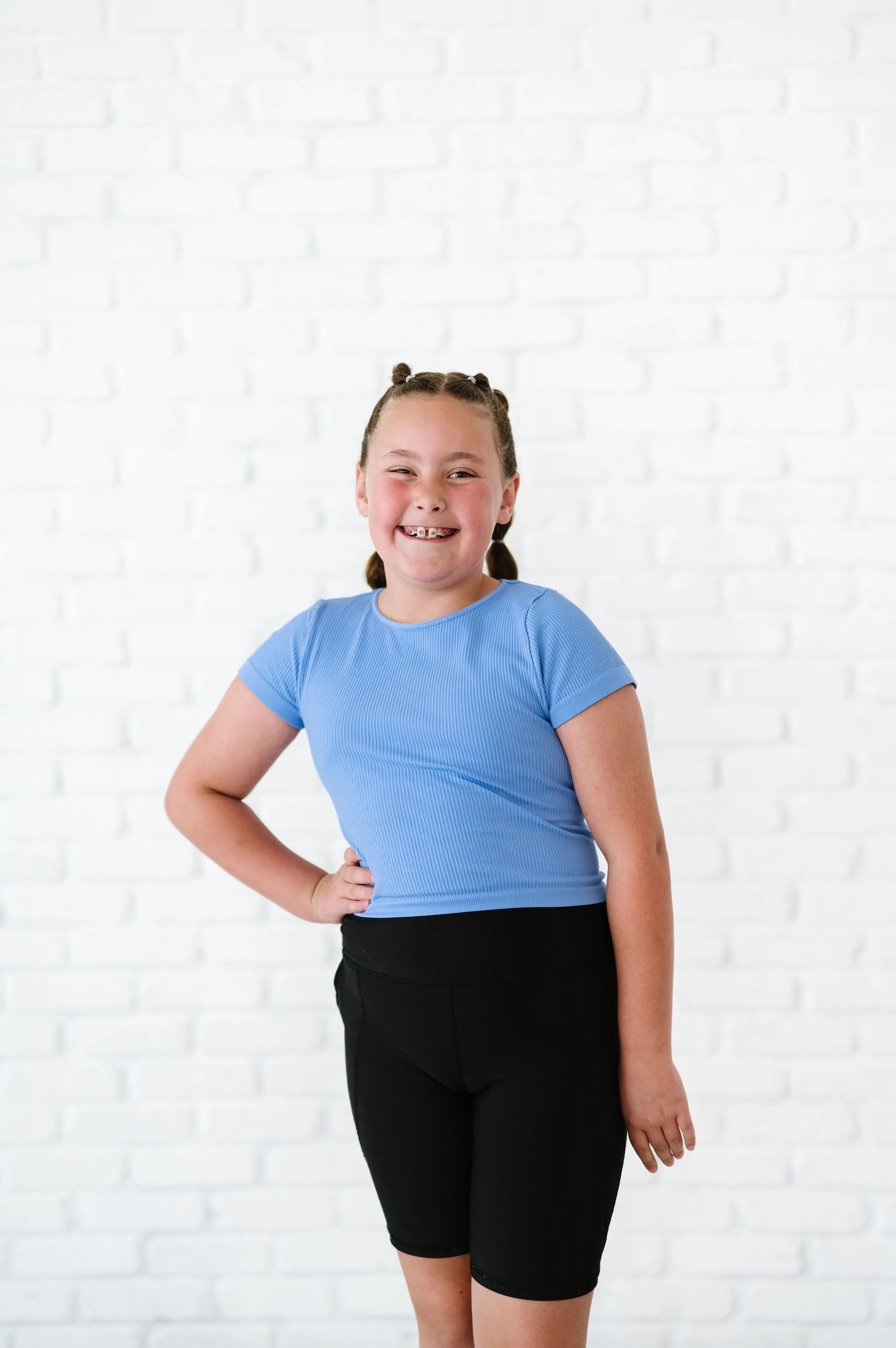 Cropped Ribbed Baby Tee - Peri-Blue