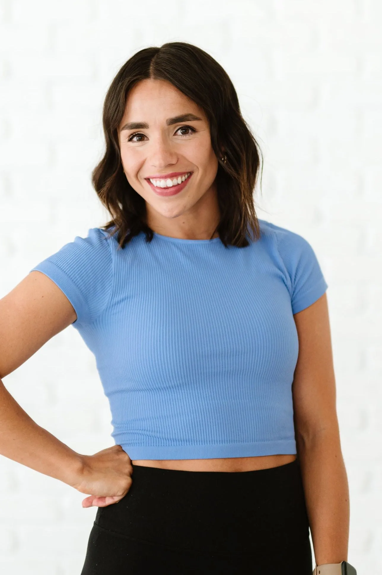 Cropped Ribbed Baby Tee - Peri-Blue