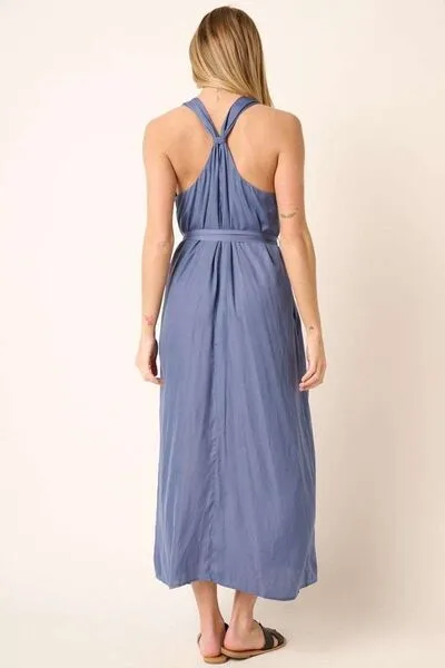 Cross Back Belted V Neck Tank Maxi Dress