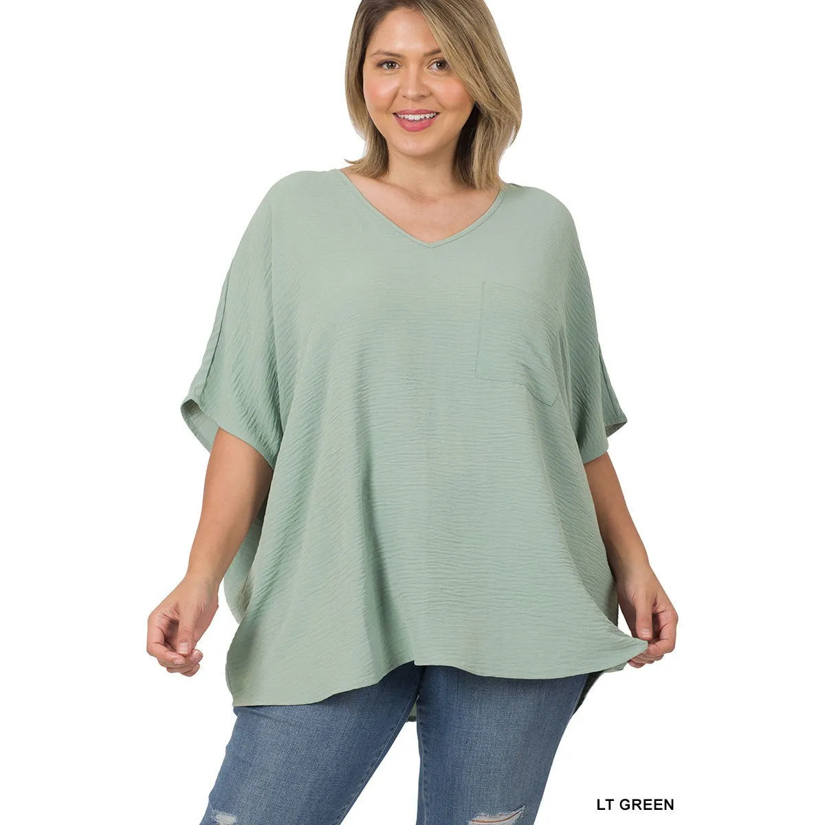 Curvy Span V-Neck Top in Spring Blue
