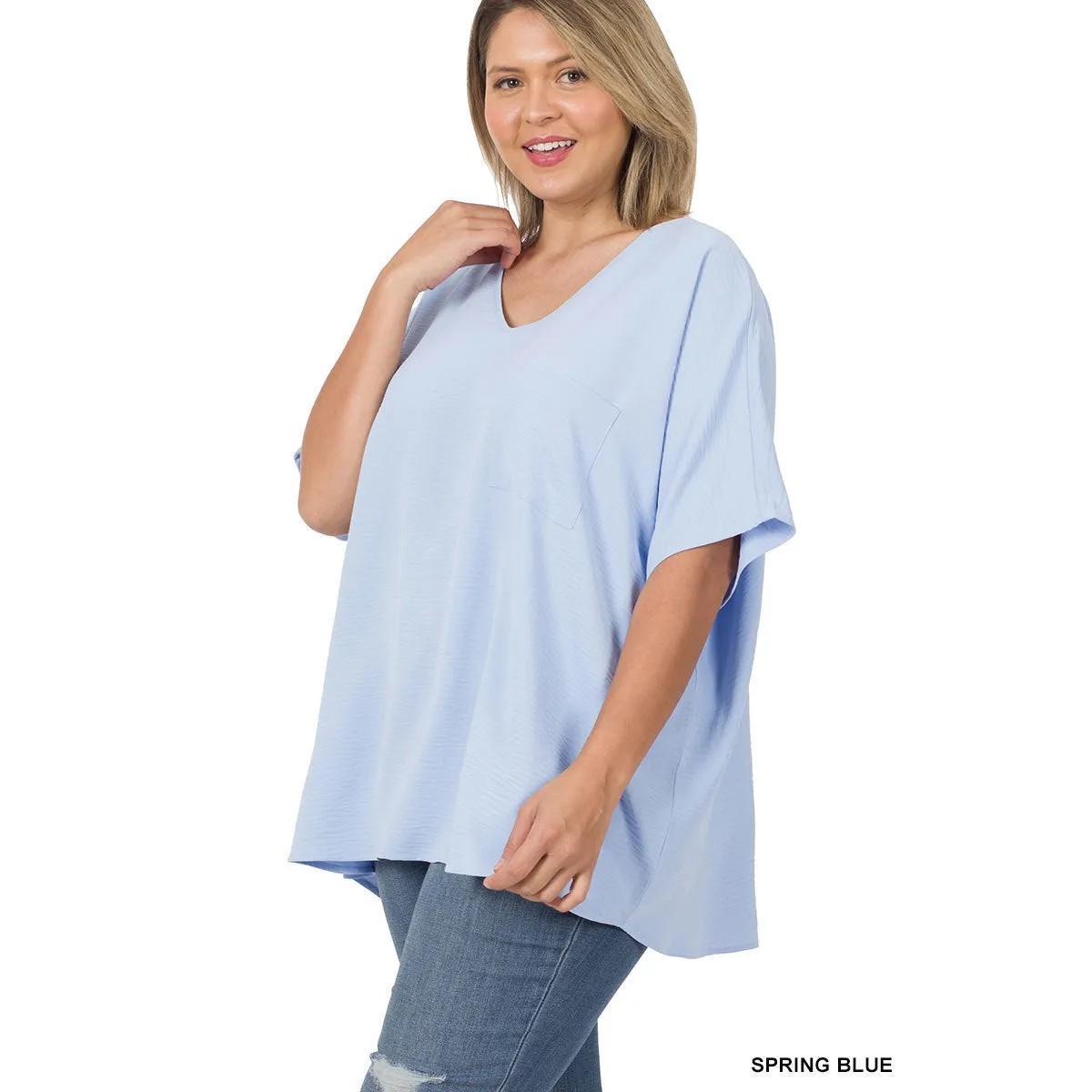 Curvy Span V-Neck Top in Spring Blue