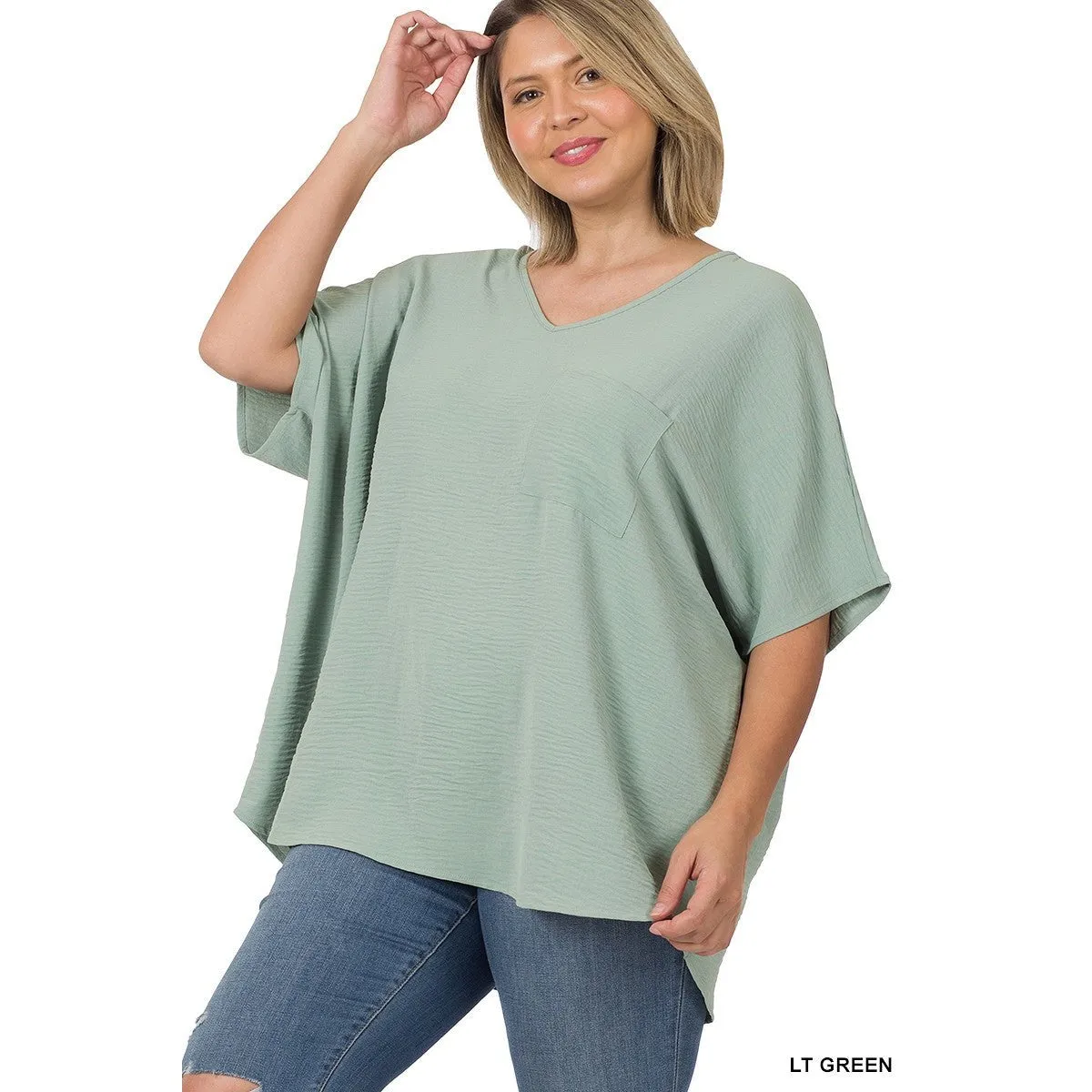 Curvy Span V-Neck Top in Spring Blue