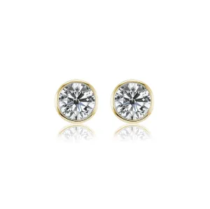David Weisz Premier Yellow Gold Bezel Martini Diamond Stud Earrings