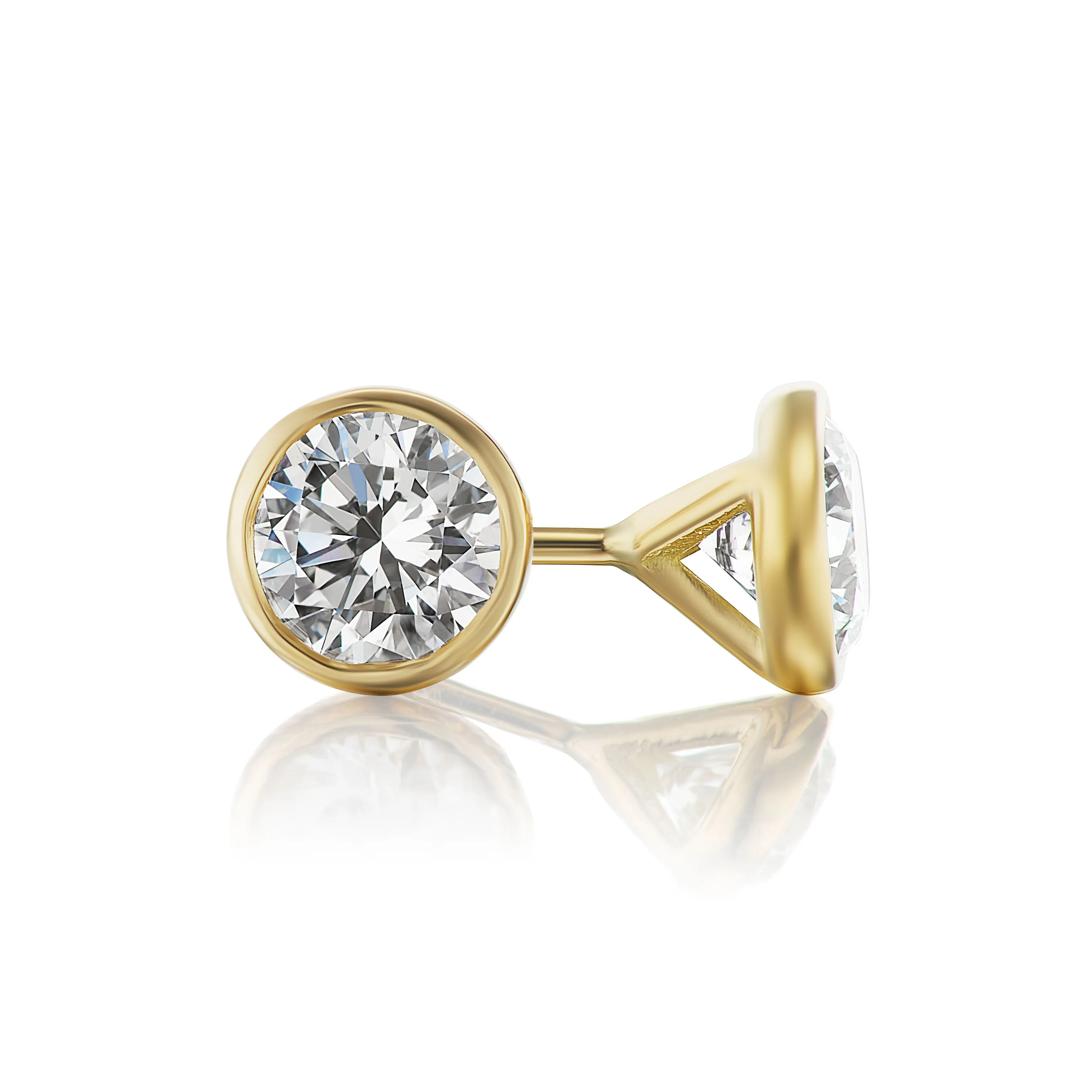David Weisz Premier Yellow Gold Bezel Martini Diamond Stud Earrings