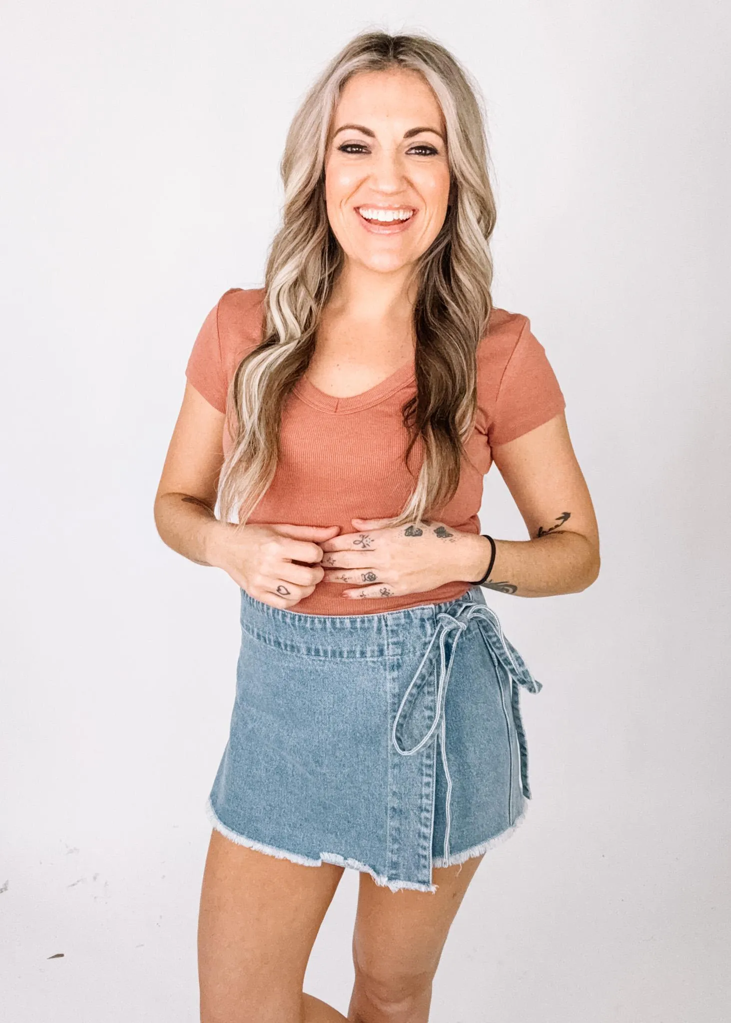 Denim Faux Wrap Skort