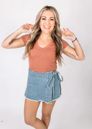 Denim Faux Wrap Skort
