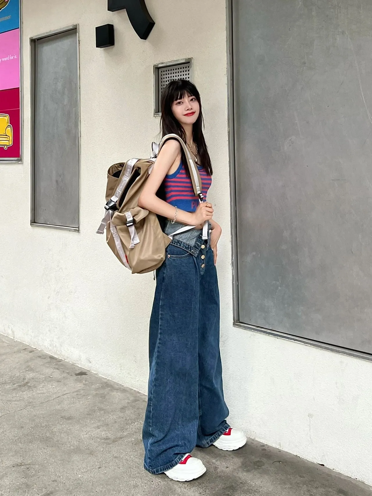 Denim Loose Button Street Pants
