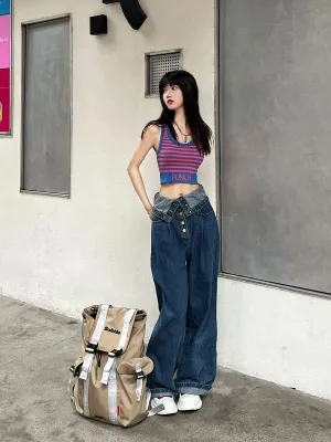 Denim Loose Button Street Pants