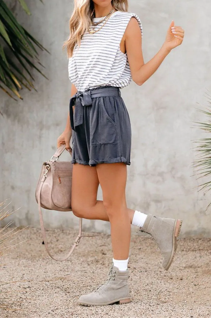 Denna Pocketed Cargo Shorts - Charcoal Grey