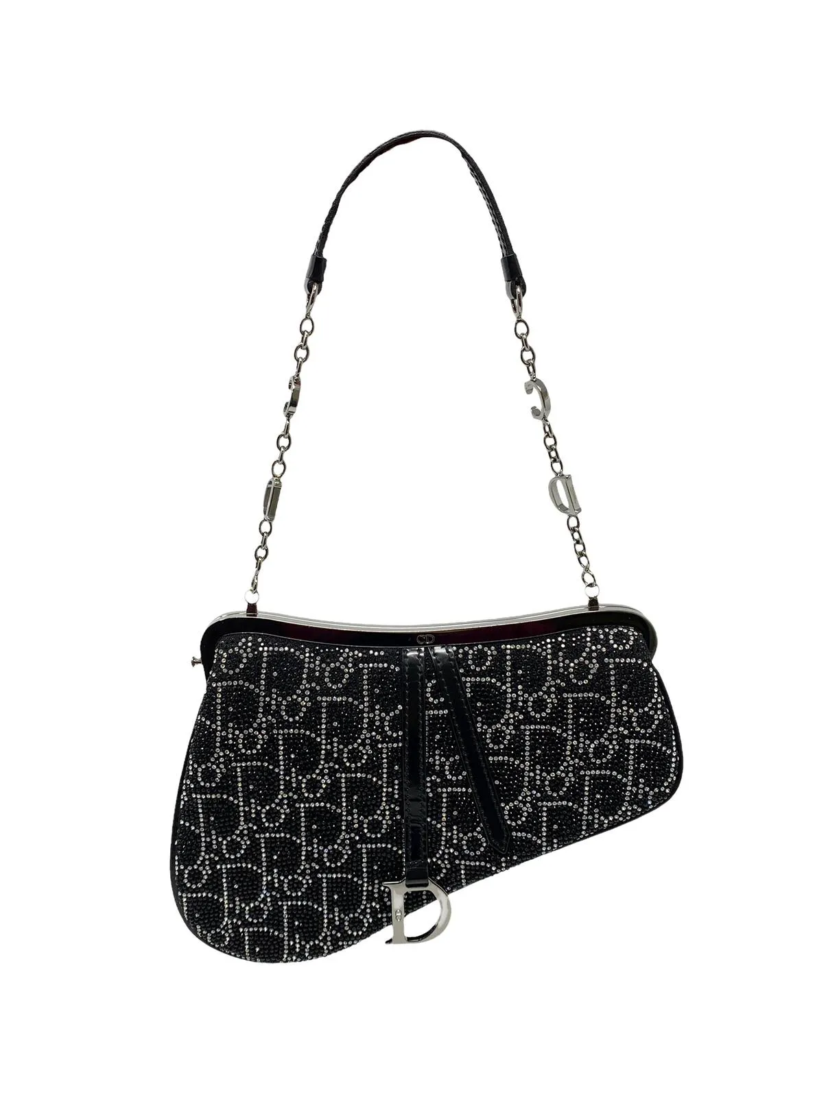 Dior Black Rhinestone Mini Saddle Bag