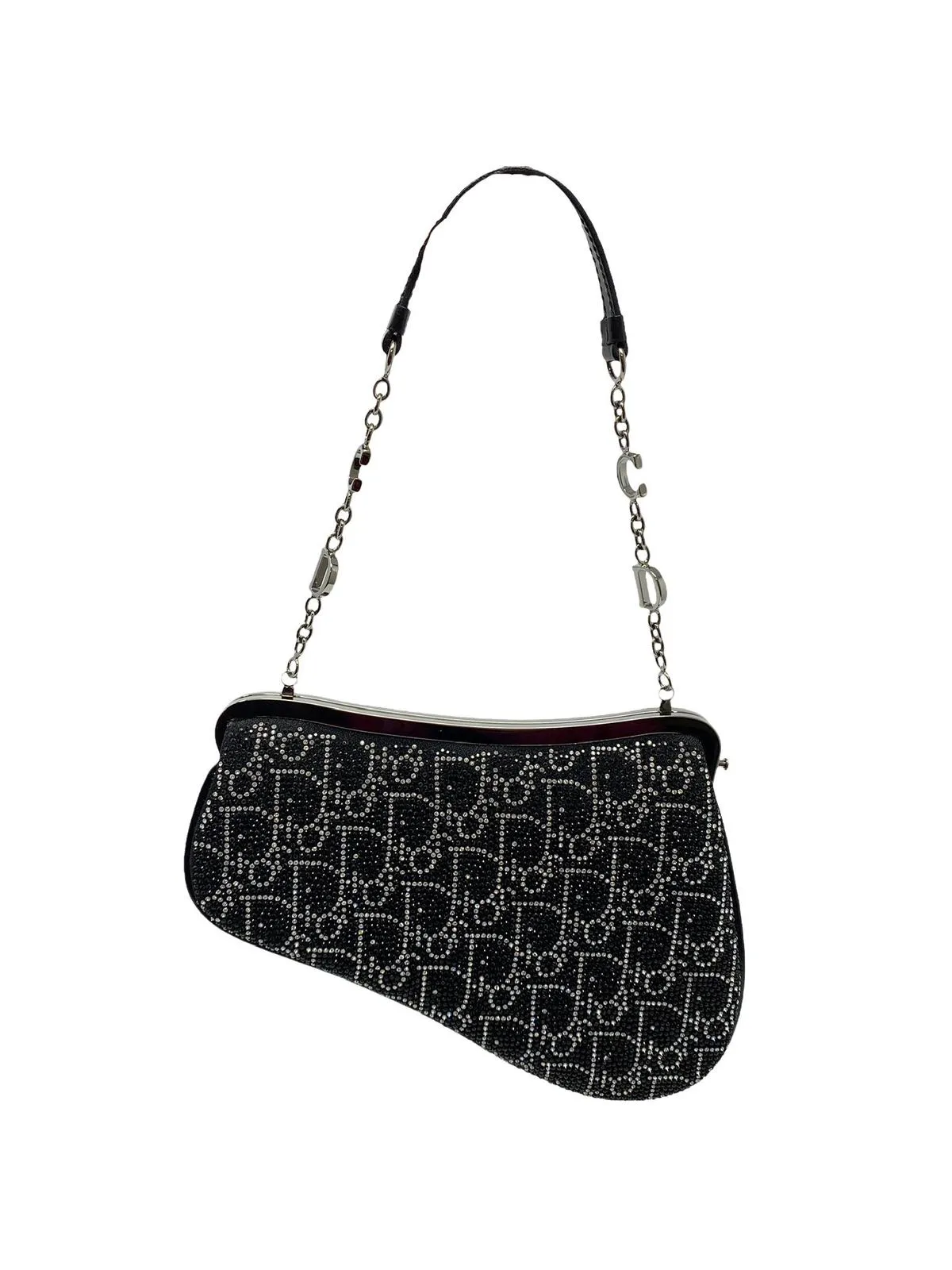 Dior Black Rhinestone Mini Saddle Bag