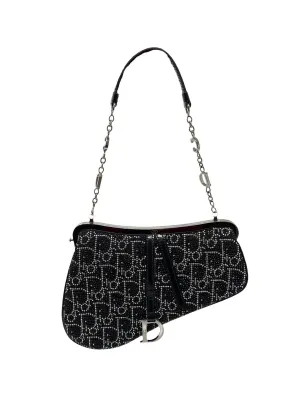 Dior Black Rhinestone Mini Saddle Bag