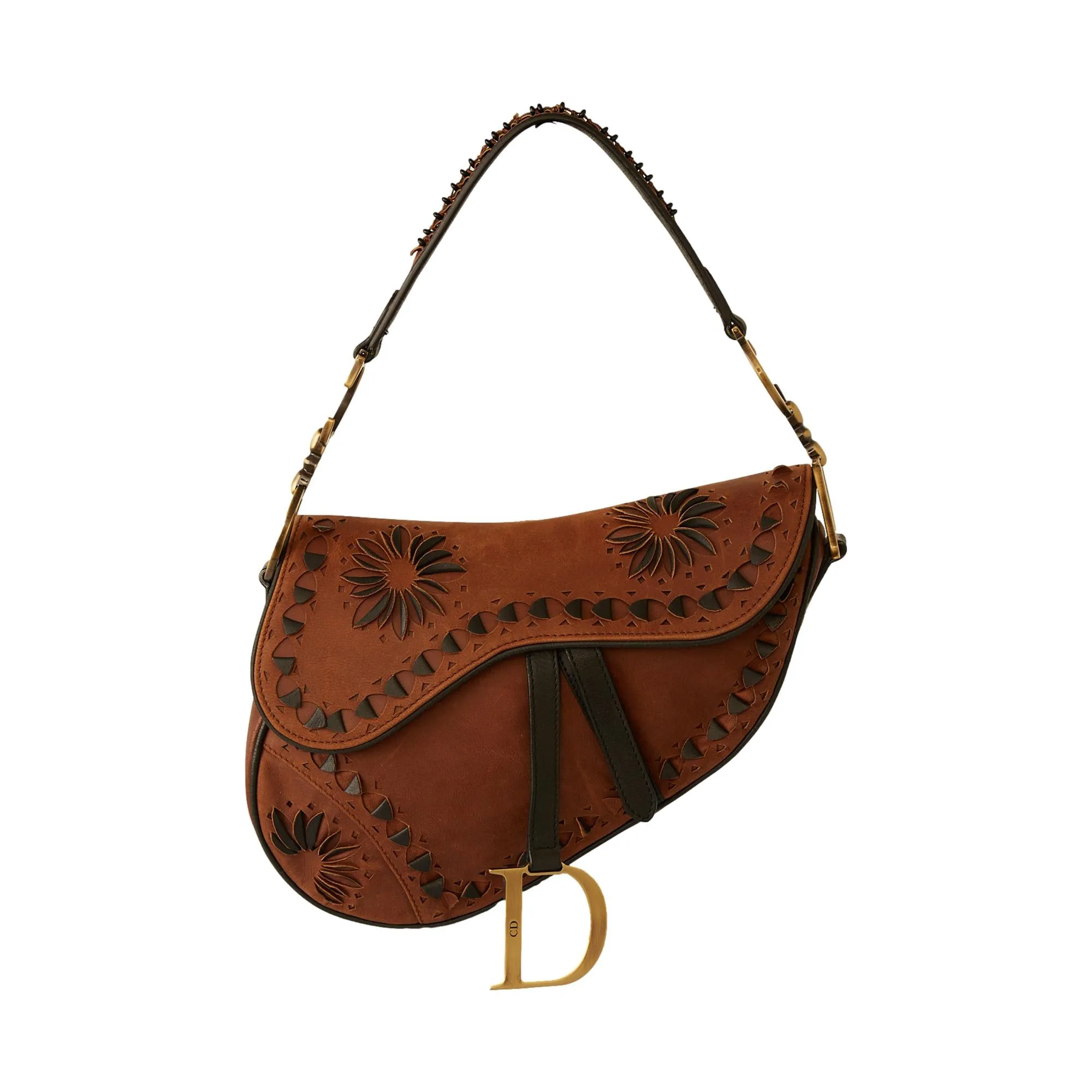 Dior Brown   Black Leather Saddle Bag