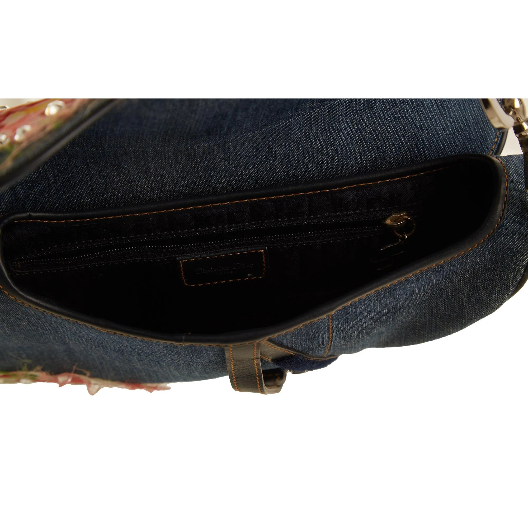 Dior Denim Rhinestone Patch Saddle Bag