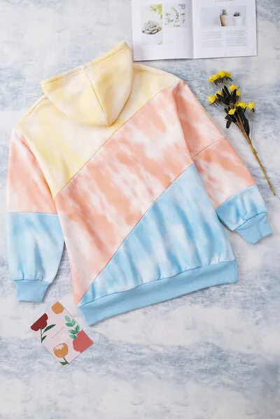 Drawstring Color Block Dropped Shoulder Hoodie