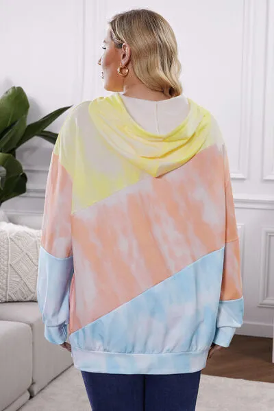 Drawstring Color Block Dropped Shoulder Hoodie