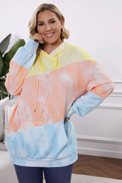 Drawstring Color Block Dropped Shoulder Hoodie