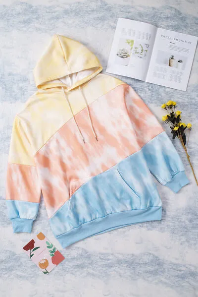 Drawstring Color Block Dropped Shoulder Hoodie