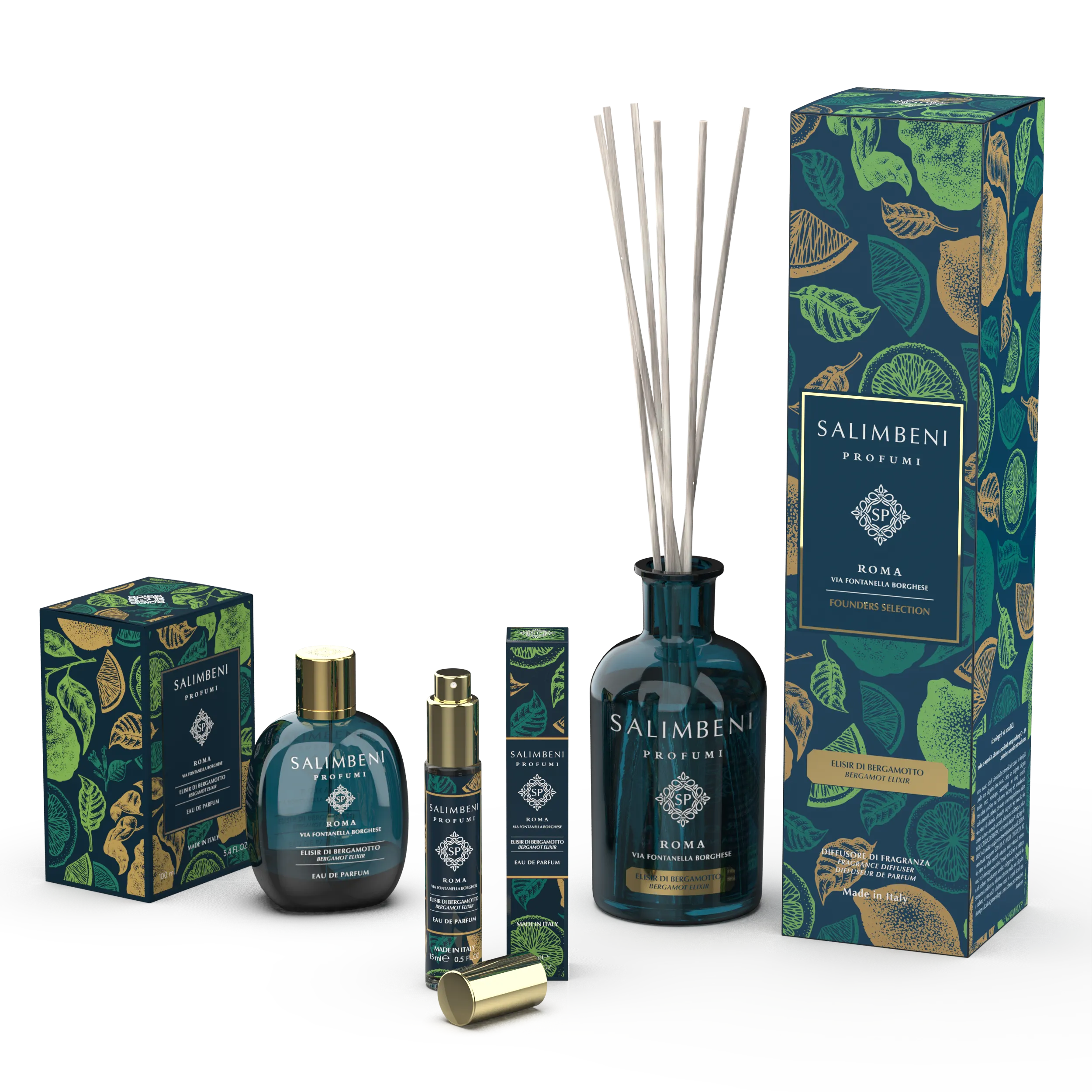 Eau de Parfum Elisir di Bergamotto 100 ml   Eau de Parfum Elisir di Bergamotto 15 ml IN PROVA OMAGGIO   Diffusore a Bastoncini 250 ml Elisir di Bergamotto IN PROVA OMAGGIO